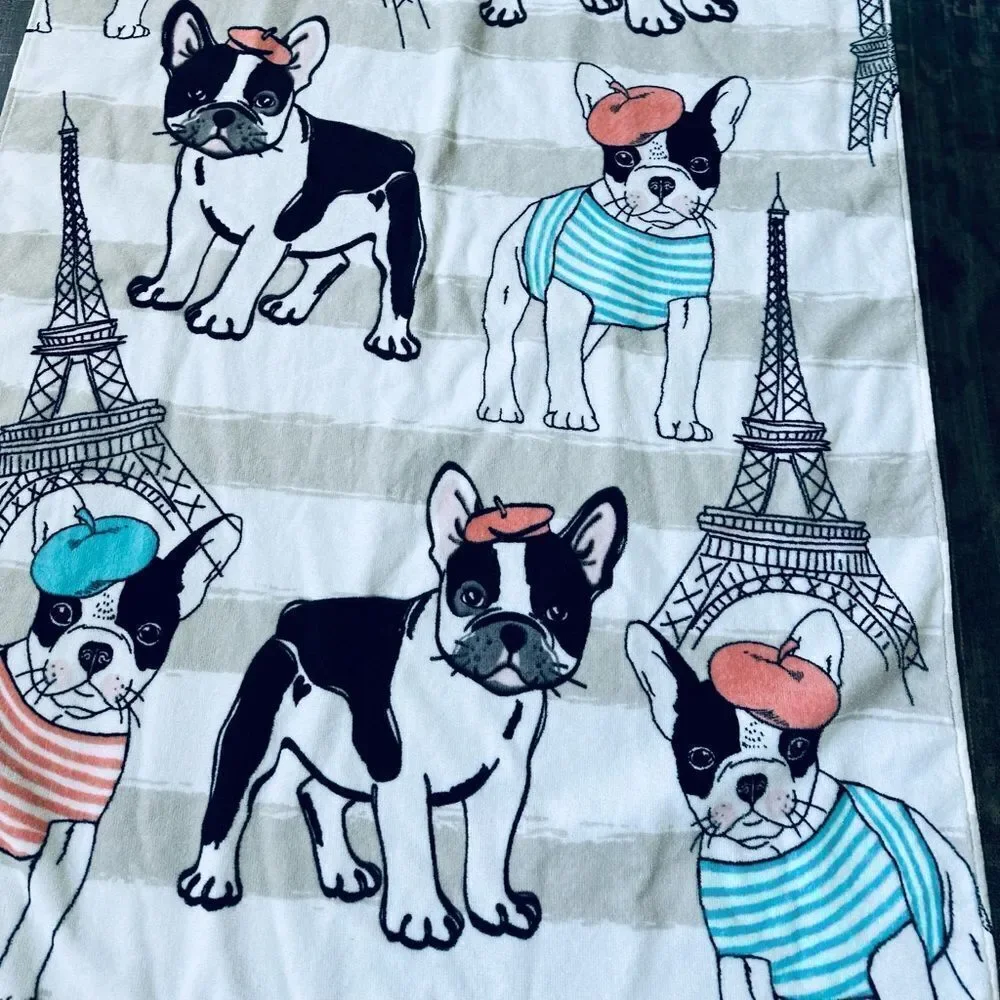 Frenchie Paris Beret Dog Eiffel Tower Dogs Bath Towel